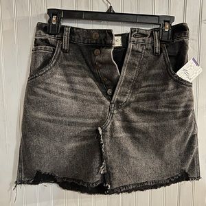 Free People We The Free black gray denim jean mini skirt with raw edge hem line